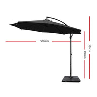 Instahut 3M Umbrella with 50x50cm Base Outdoor Umbrellas Cantilever Sun Stand UV Garden Black